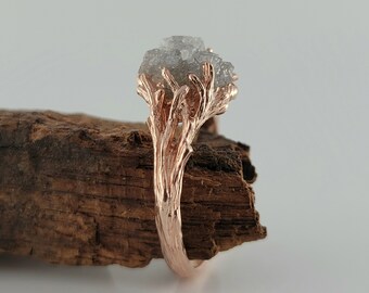 Ruwe diamant, Twig verlovingsring, 14k Rose Gold, Twig Branch Ring - jubileumring - DV sieraden ontwerpen