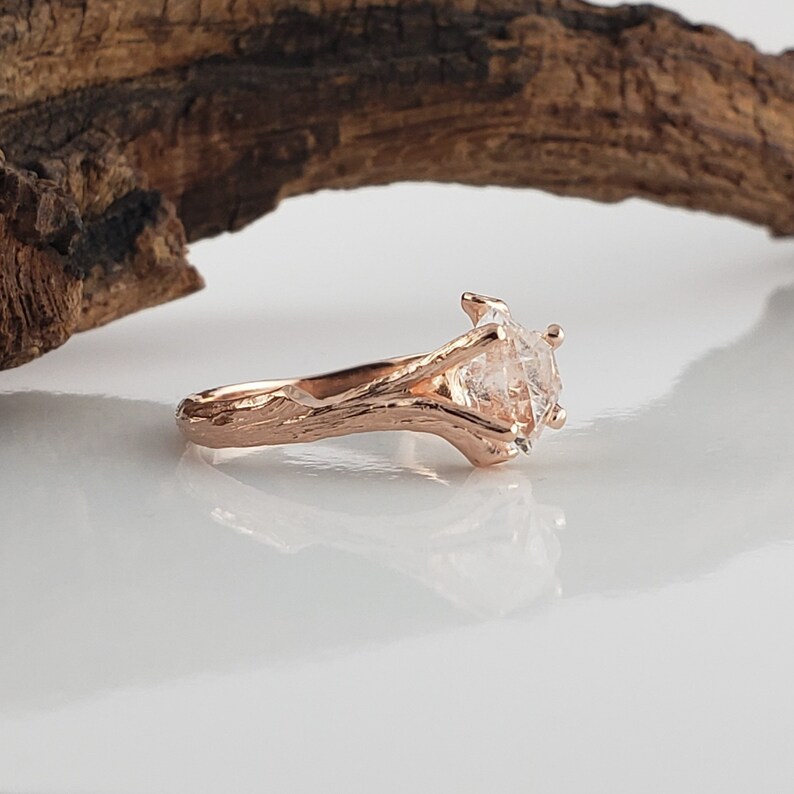 Raw Uncut Herkimer Crystal Diamond Engagement Ring in 14k Rose Gold Ring Setting Raw Diamond Ring image 6