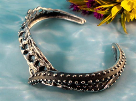 Starfish and Fan Coral Cuff Bracelet, Tentacle Cuff Bracelet, Ocean Jewelry, Ocean Inspired Jewelry, Sterling Silver Cuff