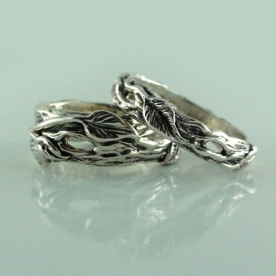 Twig and Leaf Wedding Band Set, Tree Branch Rings, Twig Wedding Rings, Couples Rings, Twig Wedding Bands, Branch Rings by Dawn Vertrees
