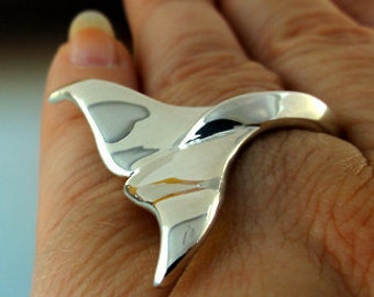 Anillo de cola de ballena de plata esterlina: joyería ajustable con diseño de vida marina