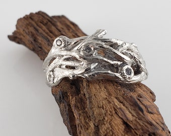 Ring of the Day! Platinum Wedding Band with Four White Sapphires - Branch Wedding Band - Tree Branch Rings - Nature Wedding Ring