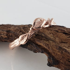 Leaf and Twig Curved Wedding Band in Solid Gold, Twig Band with Leaves, Stacking Statement Ring by DV Jewelry Designs image 3