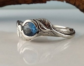 Birthstone Leaf and Twig Engagement Ring, Gemstone Leaf and Twig Statement Ring, Sterling Silver Ring by DV Jewelry Designs