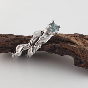 Teal Sapphire Engagement Ring , 14k White Gold Ring Set, Blue Green Sapphire, by DV Jewelry Designs