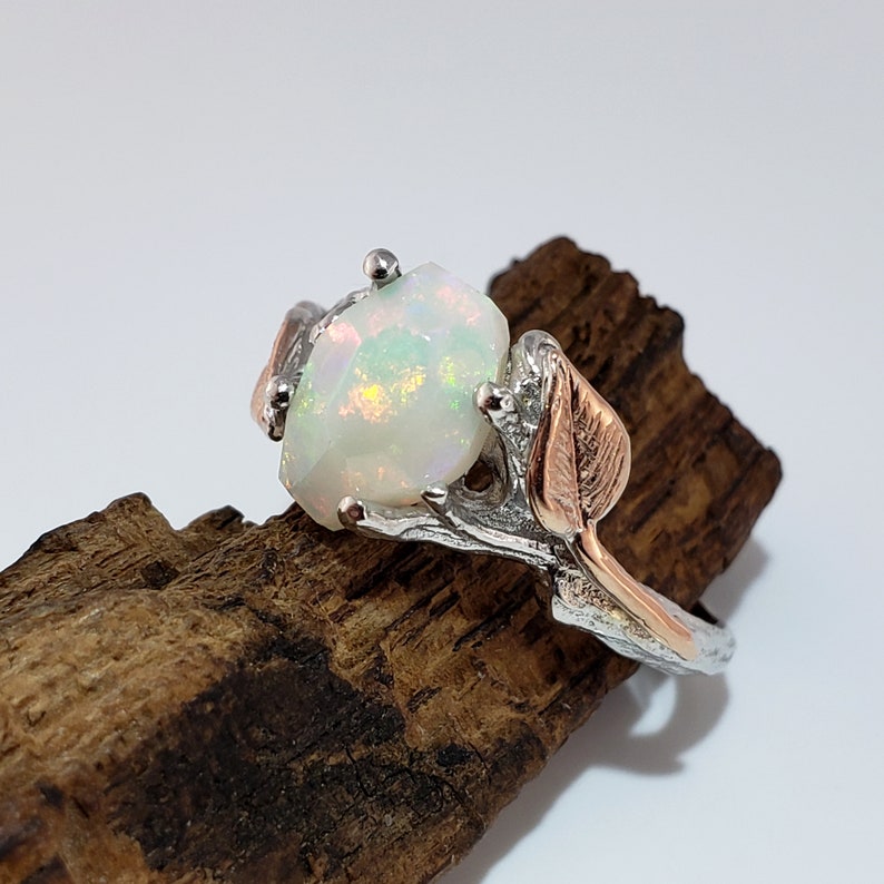 Opal Engagement Ring Opal Rings for Women Opal Ring 14k Gold Two Tone Engagement Ring Raw Opal Ring image 1