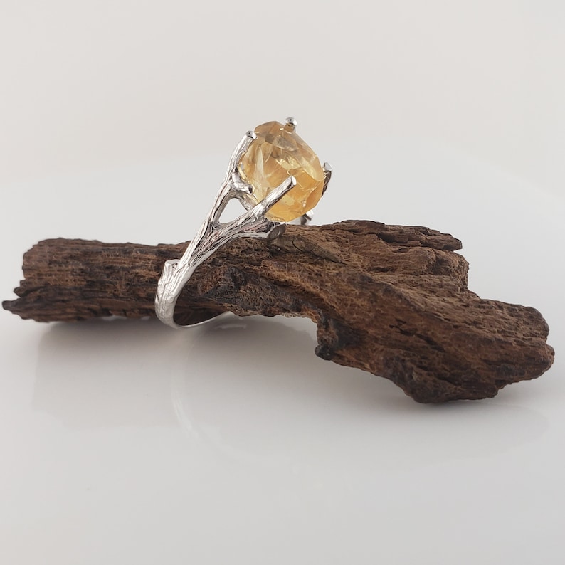 Raw Yellow Citrine Gemstone, Twig Engagement Ring Raw Gemstone Jewelry Ring Birthstone Yellow Stone Ring image 6