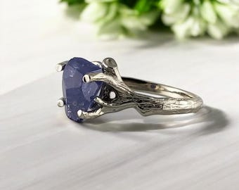 Hand Cut Rough 3ct Tanzanite in 14k White Gold Twig Ring Setting, Gemstone Solitaire, Engagement Ring by Dawn Vertrees