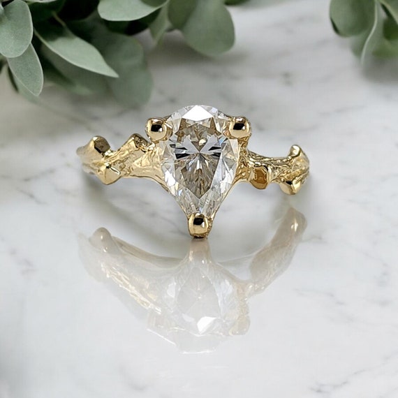 Pear-shaped Moissanite Gold Engagement Ring - Moissanite Wedding Ring - Anniversary Jewelry - Gift by Dawn Vertrees