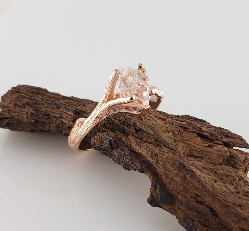 Raw Uncut Herkimer Crystal Diamond Engagement Ring in 14k Rose Gold Ring Setting Raw Diamond Ring image 4