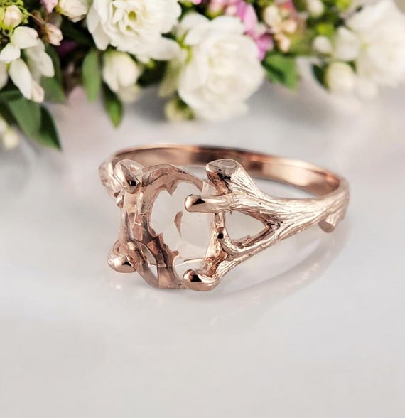 Hand-Cut Morganite Twig Engagement Ring, 14k Rose Gold Gemstone Solitaire Ring, Engagement Ring by DV Designs