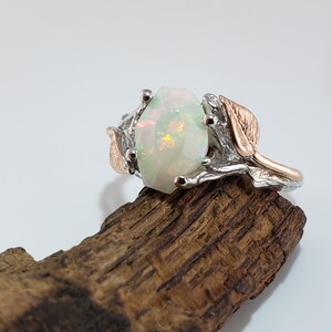 Opal Engagement Ring Opal Rings for Women Opal Ring 14k Gold Two Tone Engagement Ring Raw Opal Ring image 7