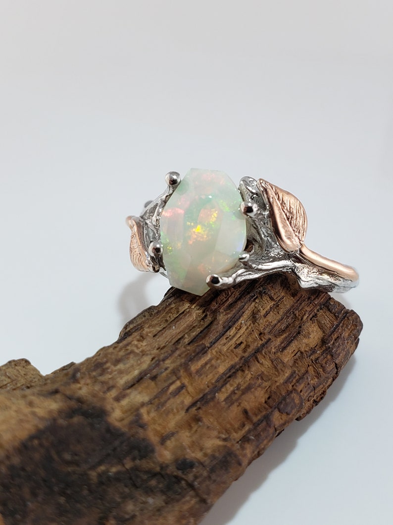 Opal Engagement Ring Opal Rings for Women Opal Ring 14k Gold Two Tone Engagement Ring Raw Opal Ring image 7