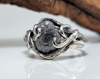 Raw Black Diamond Twig and Vine Style Engagement Ring, Wedding Ring, Statement Jewelry - DV Jewelry Designs