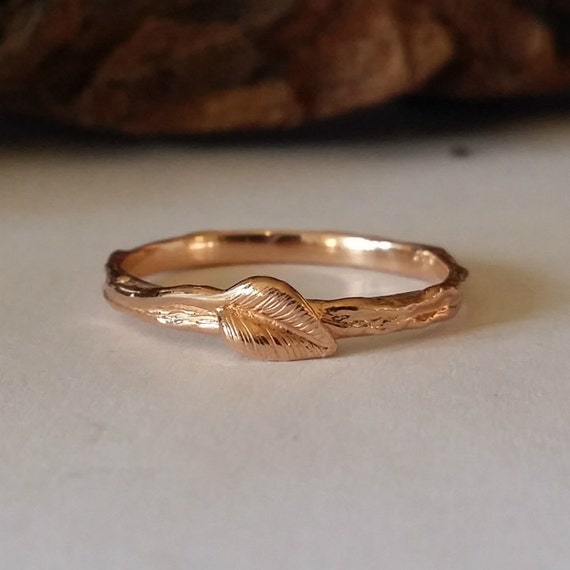 Leaf Engagement Ring, 14k, 18k Gold Wedding Band, Twig Wedding Band with Leaves, Stacking Wedding Band, Gold Wedding Ring by Dawn Vertrees