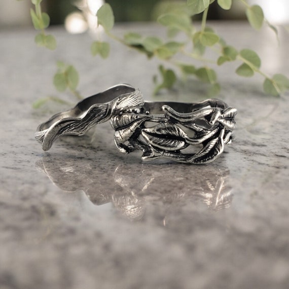 Sterling Silver Leaf, Twig and Branch Wedding Band, Bridal Set, Silver Gift Jewelry Gift by DV Jewelry Designs