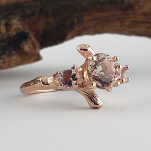 3 Stone Pink Morganite Ring Morganite Ring Set Morganite Rings Gold Engagement Ring Diamond Ring Twig Ring image 6