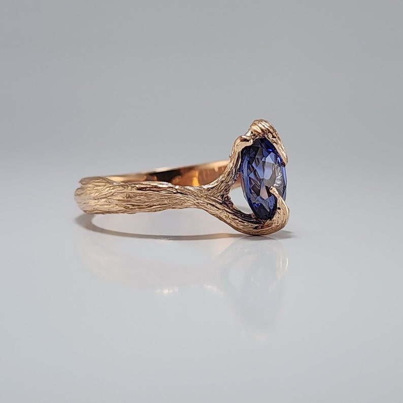 Blue Sapphire Gemstone Engagement Ring Hand Sculpted, Unique Wedding Band, Ideal Anniversary Gift by DV Jewelry Designs image 3