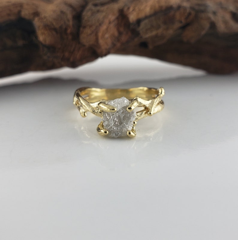 Gold Raw Diamond Ring Bridal Set Gold Engagement Ring Diamond Ring Diamond Ring Setting Rough Diamond image 6