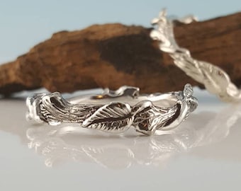 Hand Sculpted Silver Promise Ring, Engagement Ring, Custom Jewelry, Wedding Ring, Silver Leaf and Twig Promise Ring by Dawn Vertrees Jewelry