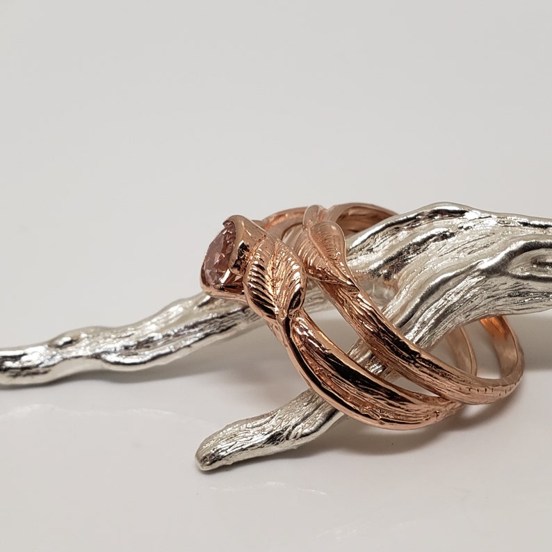 Rose Gold Leaf and Twig Engagement Ring Birthstone Etsy