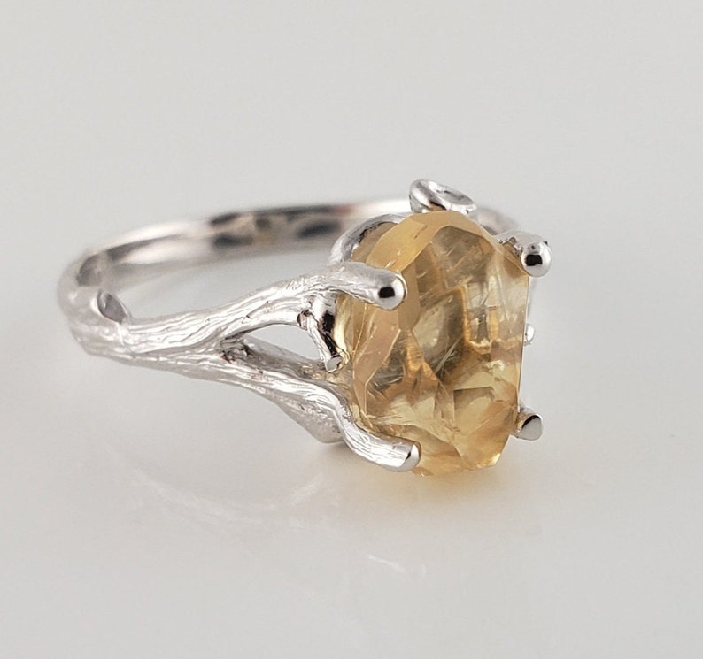 Raw Yellow Citrine Gemstone, Twig Engagement Ring Raw Gemstone Jewelry Ring Birthstone Yellow Stone Ring image 2