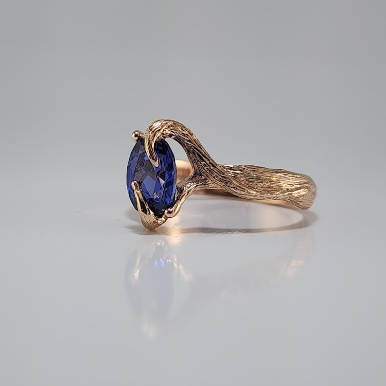 Blue Sapphire Gemstone Engagement Ring Hand Sculpted, Unique Wedding Band, Ideal Anniversary Gift by DV Jewelry Designs image 10