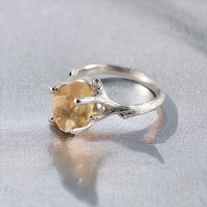 Raw Yellow Citrine Gemstone, Twig Engagement Ring Raw Gemstone Jewelry Ring Birthstone Yellow Stone Ring image 1