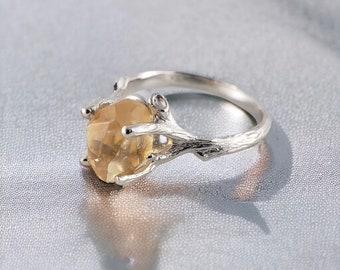 Raw Yellow Citrine Gemstone, Twig Engagement Ring - Raw Gemstone Jewelry Ring - Birthstone - Yellow Stone Ring