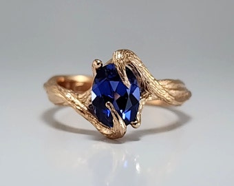 Blue Sapphire Gemstone Engagement Ring - Hand Sculpted, Unique Wedding Band, Ideal Anniversary Gift by DV Jewelry Designs
