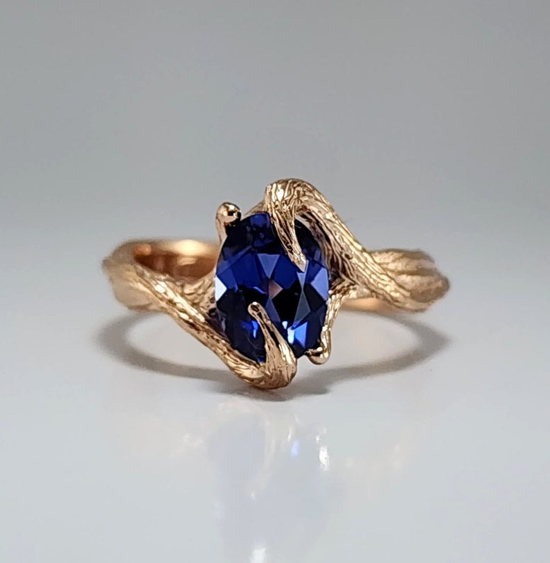 Blue Sapphire Gemstone Engagement Ring Hand Sculpted, Unique Wedding Band, Ideal Anniversary Gift by DV Jewelry Designs image 2