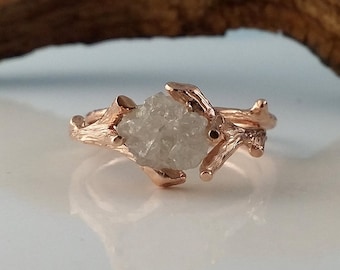 Rough Diamond Twig and Branch in Solid Gold, Engagement, Solitaire Only, Hand Sculpted by DV Jewelry Designs