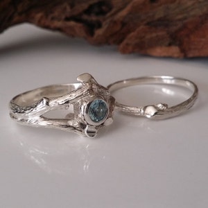 14k Gold Twig Style Engagement Ring, Blue Aquamarine Wedding Band Set, Bridal Set, Branch, Nature, Tree Style by Dawn Vertrees image 2