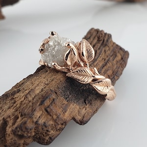 Raw Diamond Engagement Ring - Bridal Set - Rough Uncut Diamond Ring - Shown in Rose Gold by DV Jewelry Designs