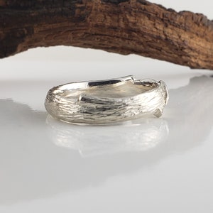 14K White Gold Unique Wedding Band 14k Solid Gold Ring Silver Leaf Ring Branch Ring Comfort Fit Band image 6