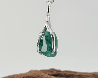 Raw Hand-cut Emerald Twig Pendant - Unique Gemstone Necklace - Emerald Pendant by DV Jewelry Designs