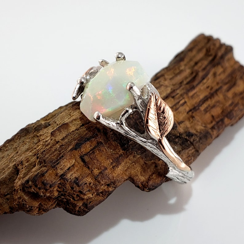 Opal Engagement Ring Opal Rings for Women Opal Ring 14k Gold Two Tone Engagement Ring Raw Opal Ring image 8