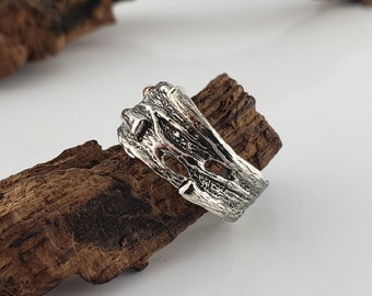 Branch Wedding Band, Wide Unisex Wedding Band, Twig Ring, Available in Gold by Dawn Vertrees Jewelry