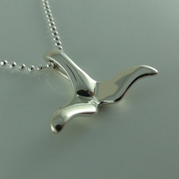 Sterling Silver Whale Tail Beach Pendant, Nautical Ocean Jewelry, Unique Sea Life Necklace, Beach Jewelry