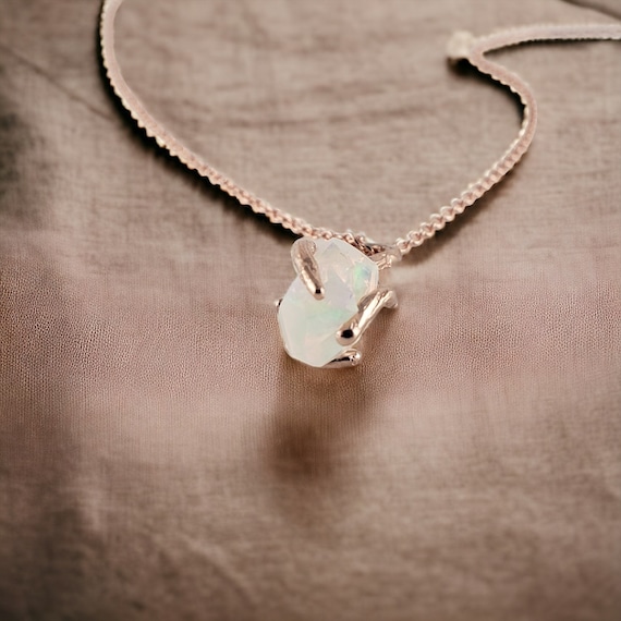 Raw Hand-cut Opal Twig Necklace Pendant, Natural Opal Jewelry by DV Jewelry Designs