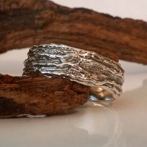 Sterling Silver Branch Ring, Ring for Men, Unisex, Wood Textured, Wide Wedding Band, by DV Jewelry