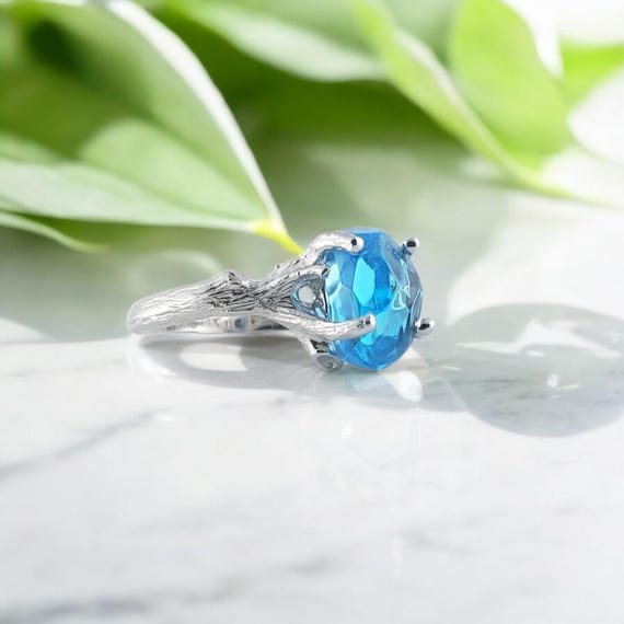 December Birthstone - Swiss Blue Topaz Twig Engagement Ring in 14k White Gold, Raw Gemstone Jewelry, Birthstone Ring by DV Jewelry Designs