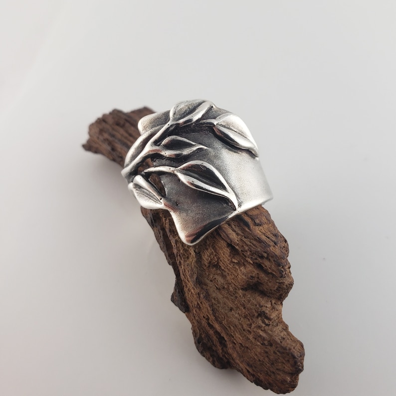 Silver Leaf Ring Wide Sterling Silver Band With Leaves - Etsy