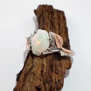 Opal Engagement Ring Opal Rings for Women Opal Ring 14k Gold Two Tone Engagement Ring Raw Opal Ring image 5