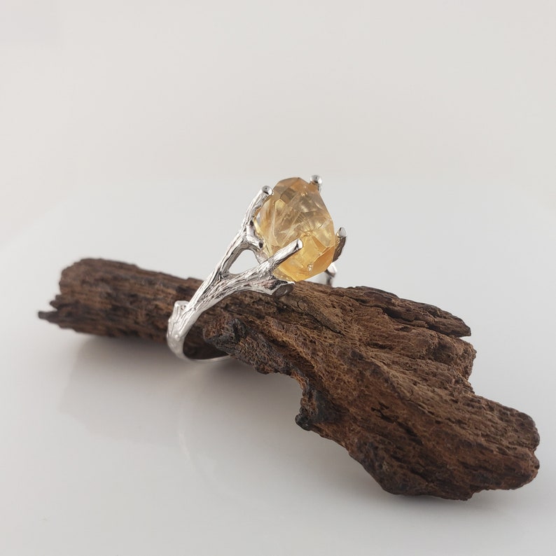 Raw Yellow Citrine Gemstone, Twig Engagement Ring Raw Gemstone Jewelry Ring Birthstone Yellow Stone Ring image 4