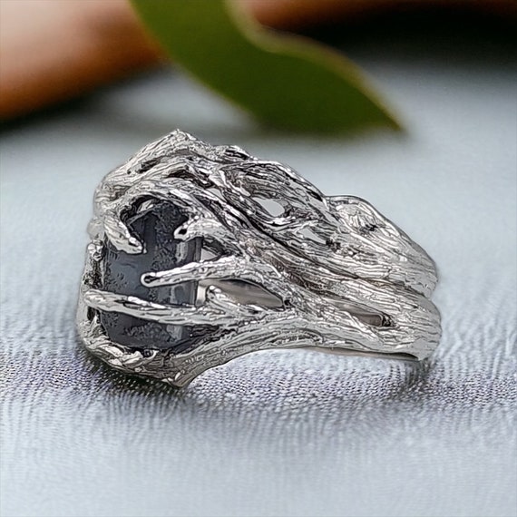 Montana Sapphire Twig Ring Set - Hand Sculpted, Unique Wedding Band, Ideal Anniversary Gift by DV Jewelry Designs