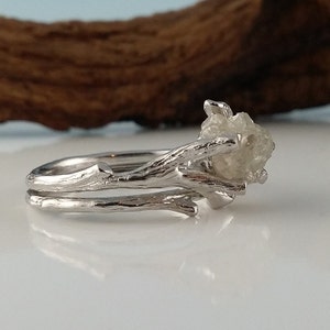 Raw Diamond Bridal Set, Rough Uncut Diamond Wedding Set, Twig Bridal Set, Engagement Ring, Rough Diamond Ring, Raw Diamond Ring by Dawn image 4