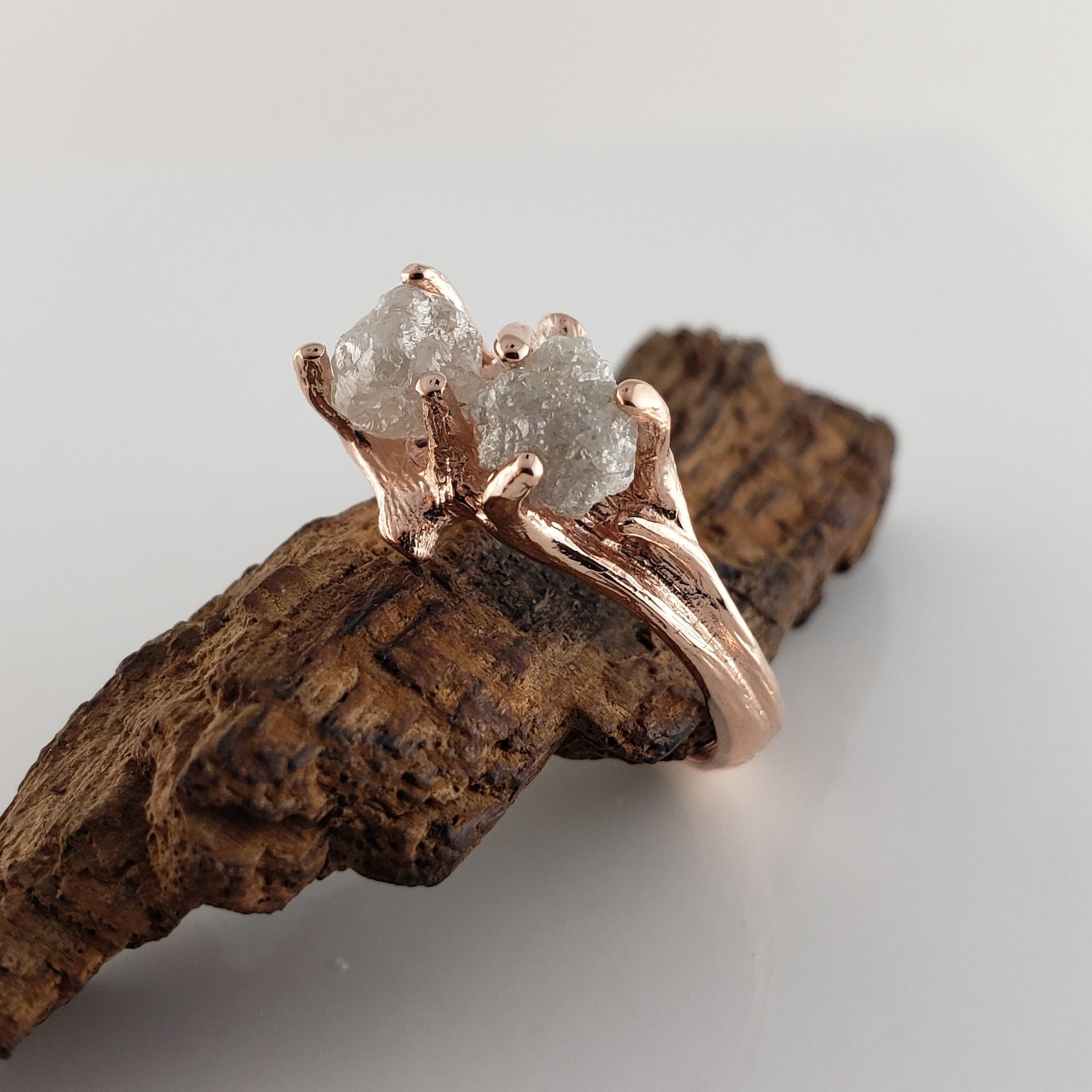 Two Raw Stone Engagement Ring Anniversary Jewelry Gemstone | Etsy