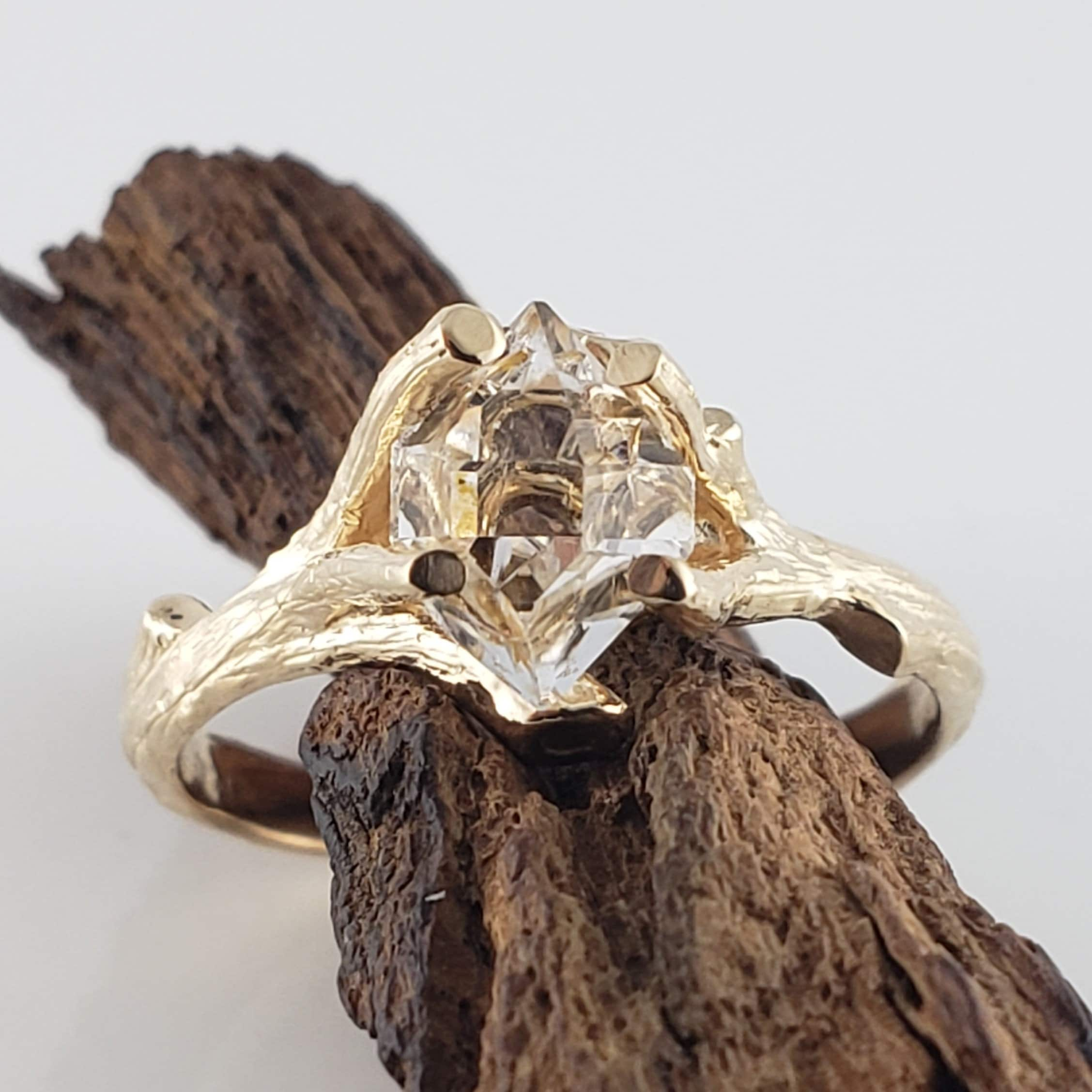 Herkimer Crystal Diamond Twig Style Engagement Ring or 