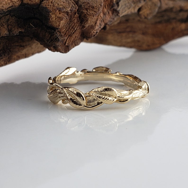 14k Gold Hand Sculpted Leaf Twig and Vine Eternity Ring Etsy